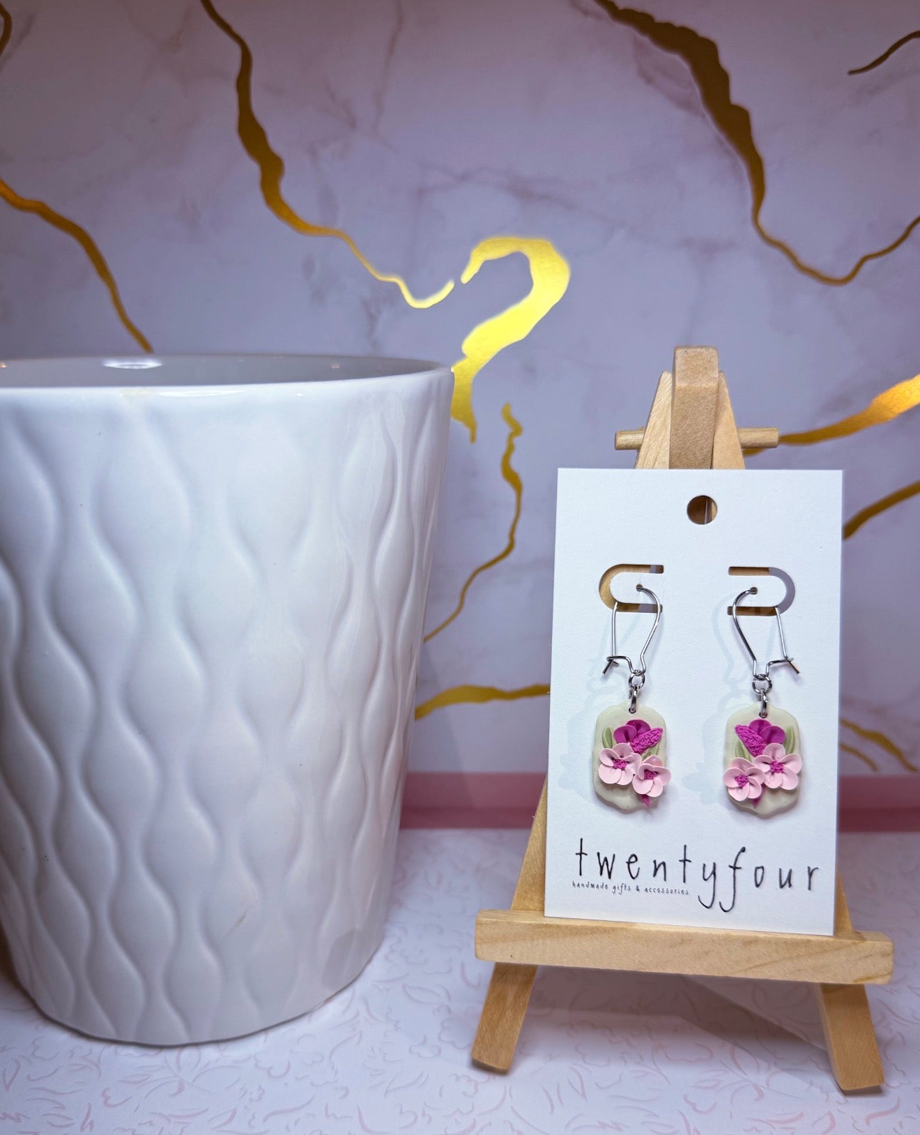 Pink Florals | Polymer Clay Earrings