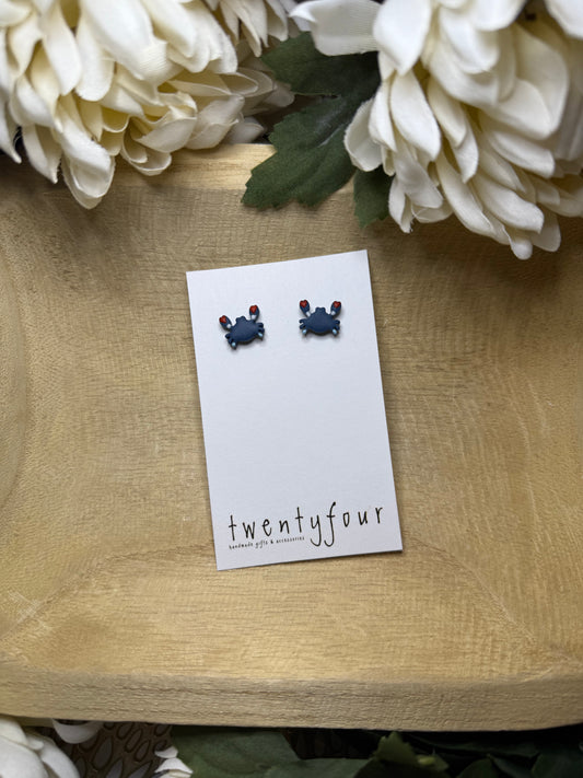 Blue Crab Studs | Polymer Clay Earrings